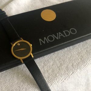 Movado Ladies Museum Watch, New black leather,box